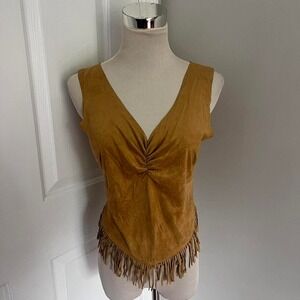 Y2K TAN‎ VIXEN ASYMMETRICAL FRINGE TANK TOP